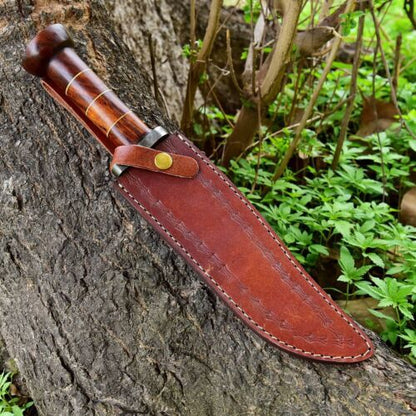 15" Handmade Damascus Steel Bowie Knife for Hunting, Bushcraft & Survival with Leather Sheath
