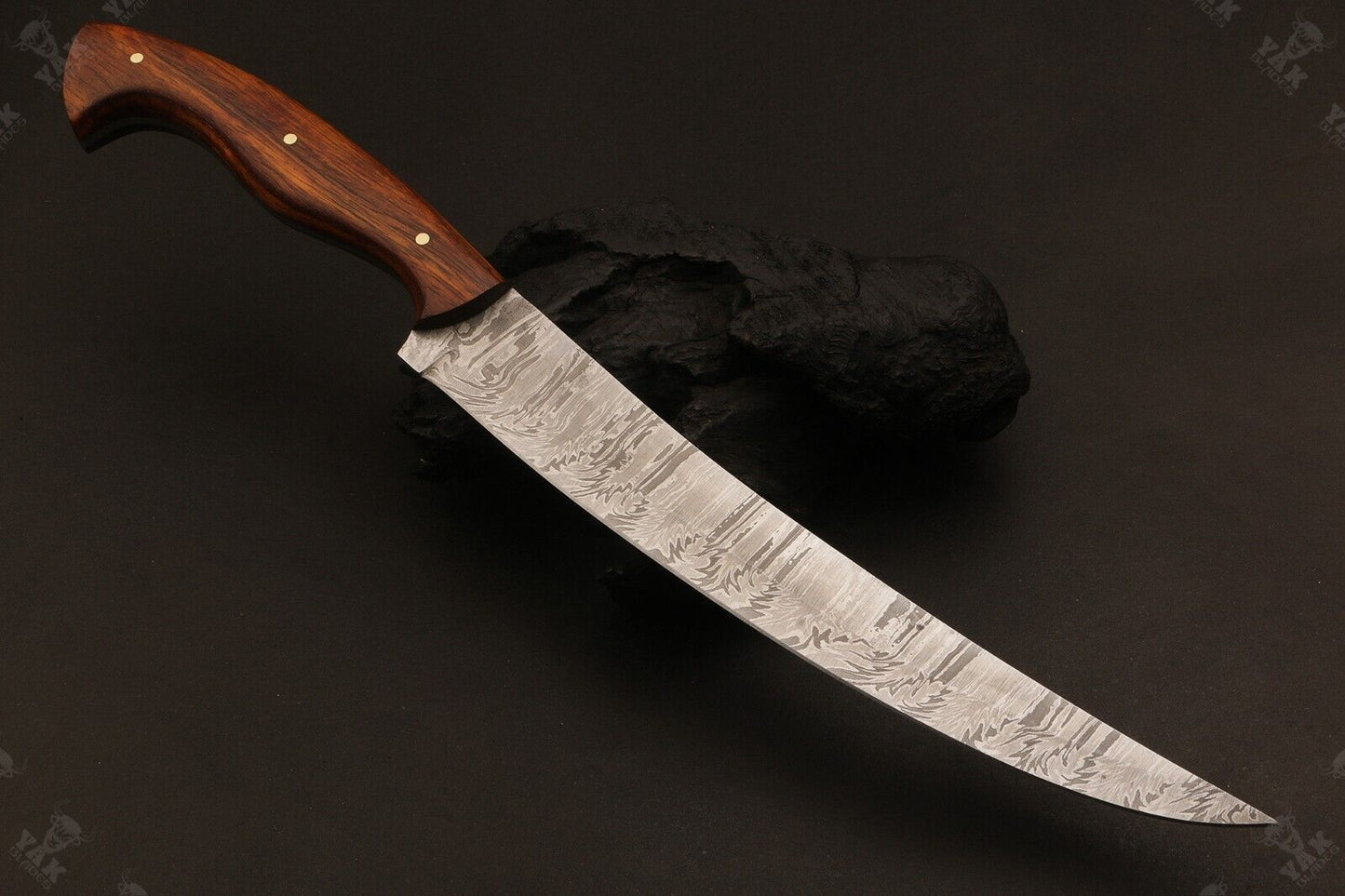 13" Damascus Fillet Knife Hand Forged Fire Damascus Steel Knife With Wood Handle