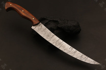 13" Damascus Fillet Knife Hand Forged Fire Damascus Steel Knife With Wood Handle