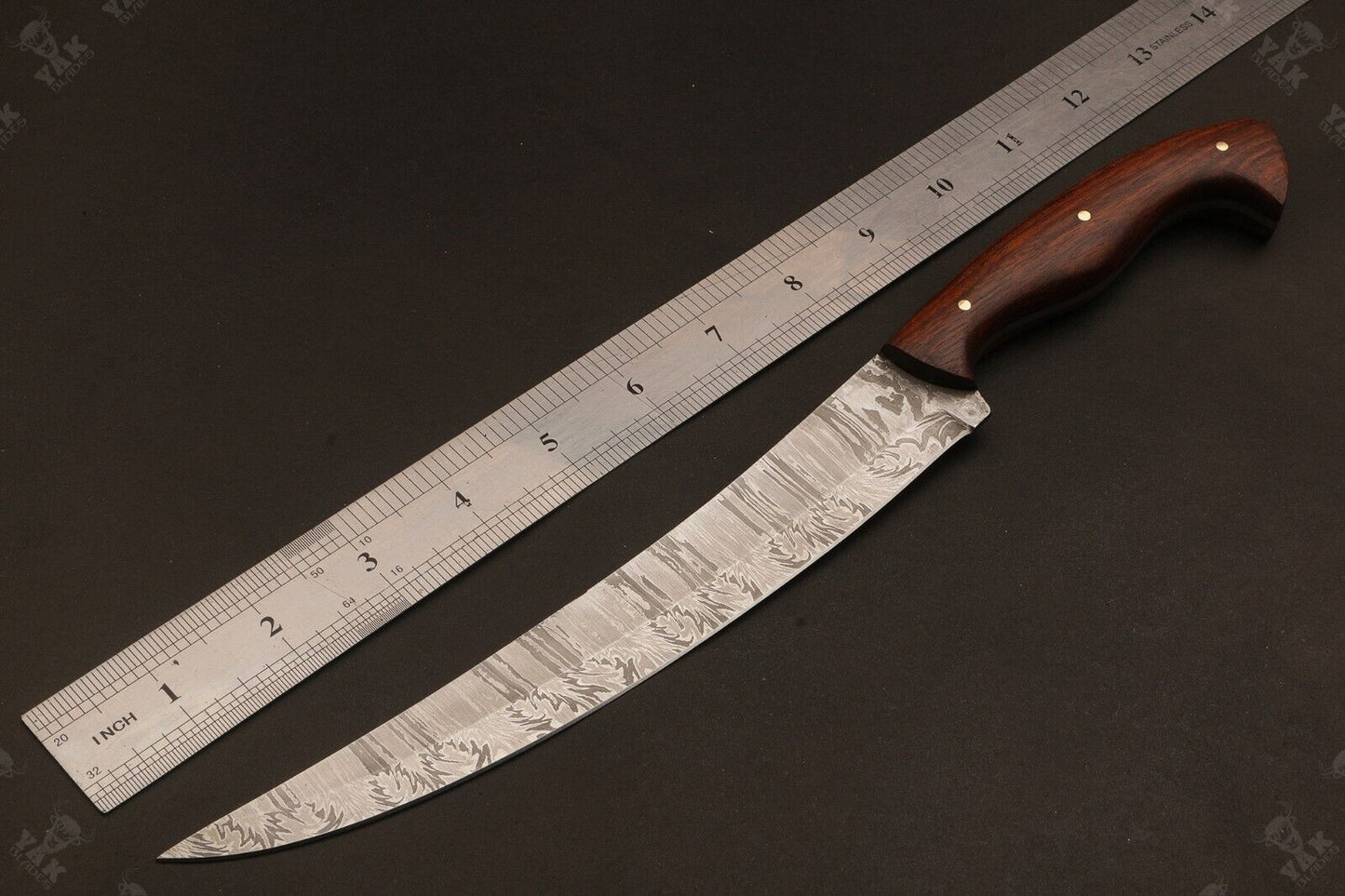 13" Damascus Fillet Knife Hand Forged Fire Damascus Steel Knife With Wood Handle