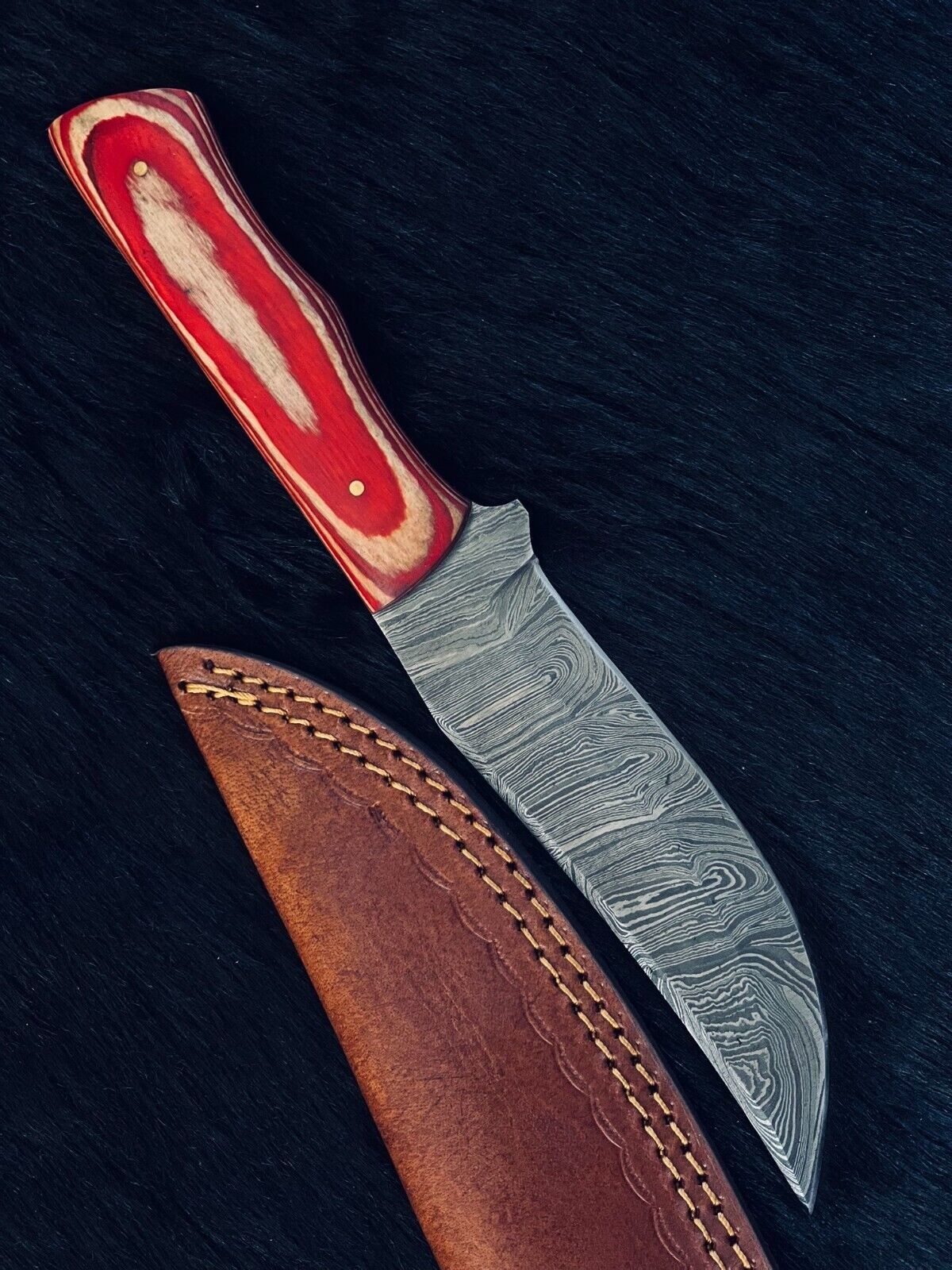 Heritage Forge 10.5 Inch Twist Damascus Steel Bowie Knife with Wood Handle