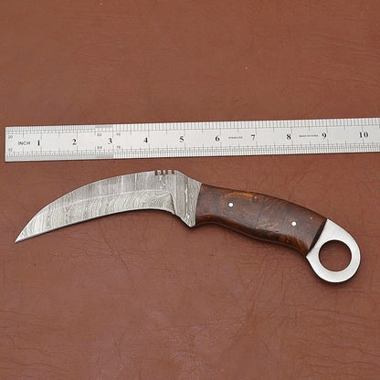 9" Custom Handmade Damascus Karambit Knife Best Karambit Knife with Wood Handle
