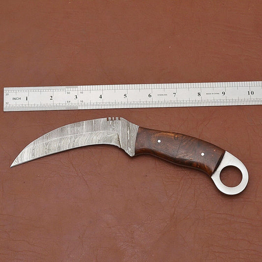 9" Custom Handmade Damascus Karambit Knife Best Karambit Knife with Wood Handle