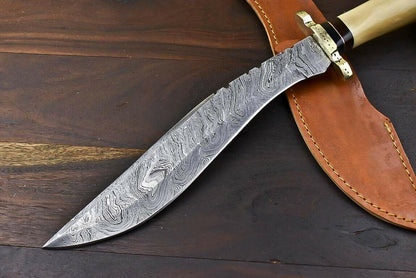 Crown Antler Masterpiece – 15.3" Hand Forged Damascus Bowie Knife with Sheath
