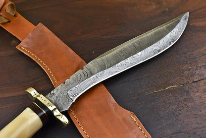 Crown Antler Masterpiece – 15.3" Hand Forged Damascus Bowie Knife with Sheath