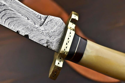 Crown Antler Masterpiece – 15.3" Hand Forged Damascus Bowie Knife with Sheath
