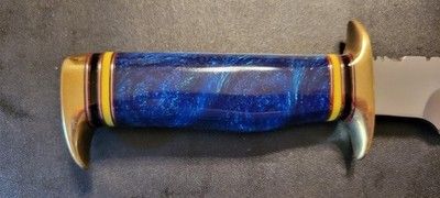 Custom Handmade D2 Steel Hunting Bowie Knife with Blue Resin Handle & Sheath