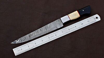 Custom Handmade Damascus Fillet Knife 12" Fillet Knife with Leather Sheath