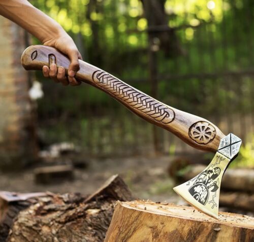 Custom Handmade Carbon Steel Viking Hatchet Tomahawk – Bushcraft Axe with Wooden Handle