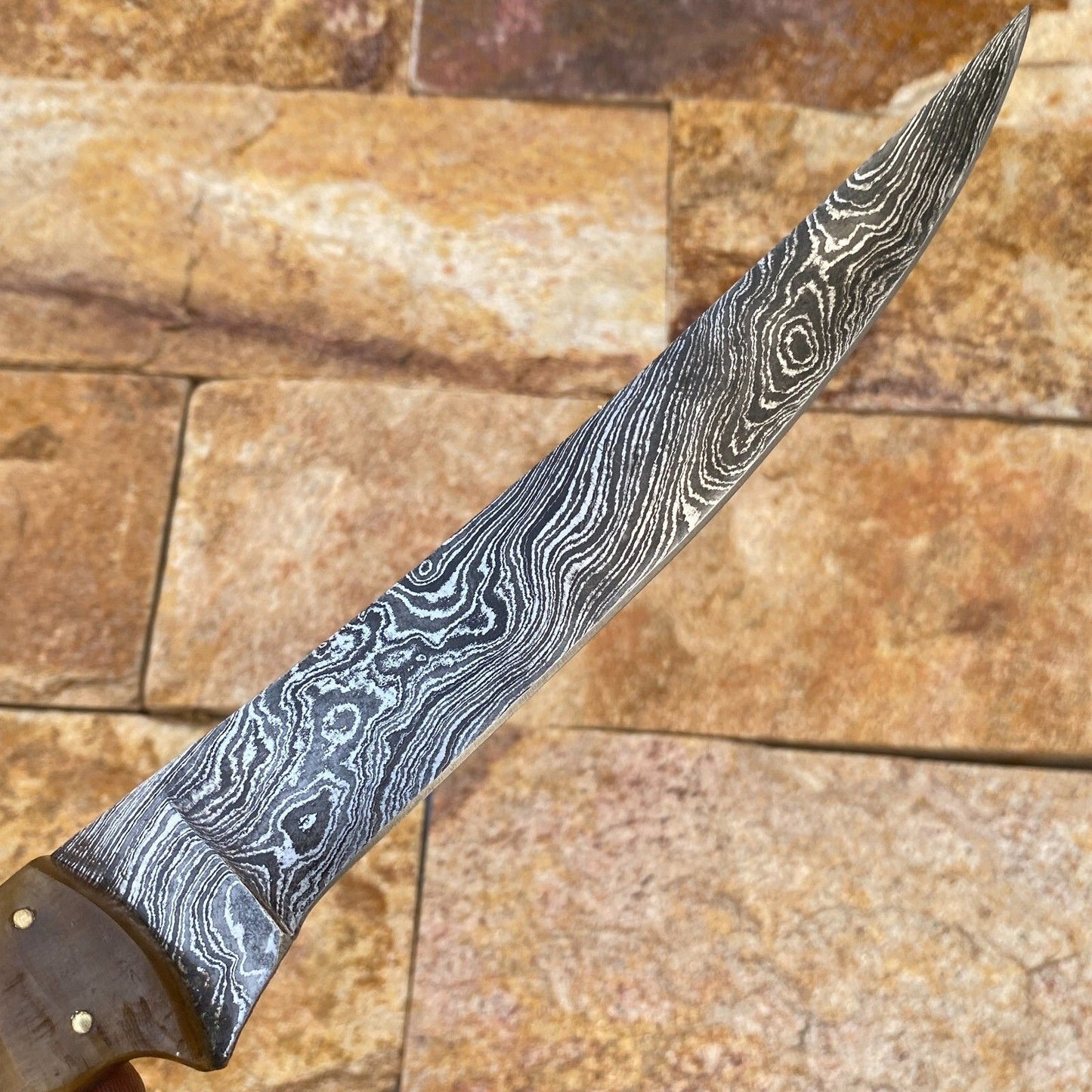 Custom Forged Damascus Steel Fishing Fillet Chef Knife – Resin & Brass Handle