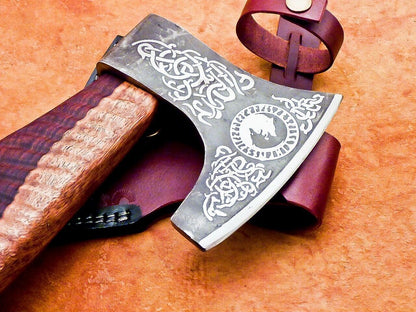 Hand Forged Bearded Viking Camping Axe 17 Inch with Natural Wood Handle