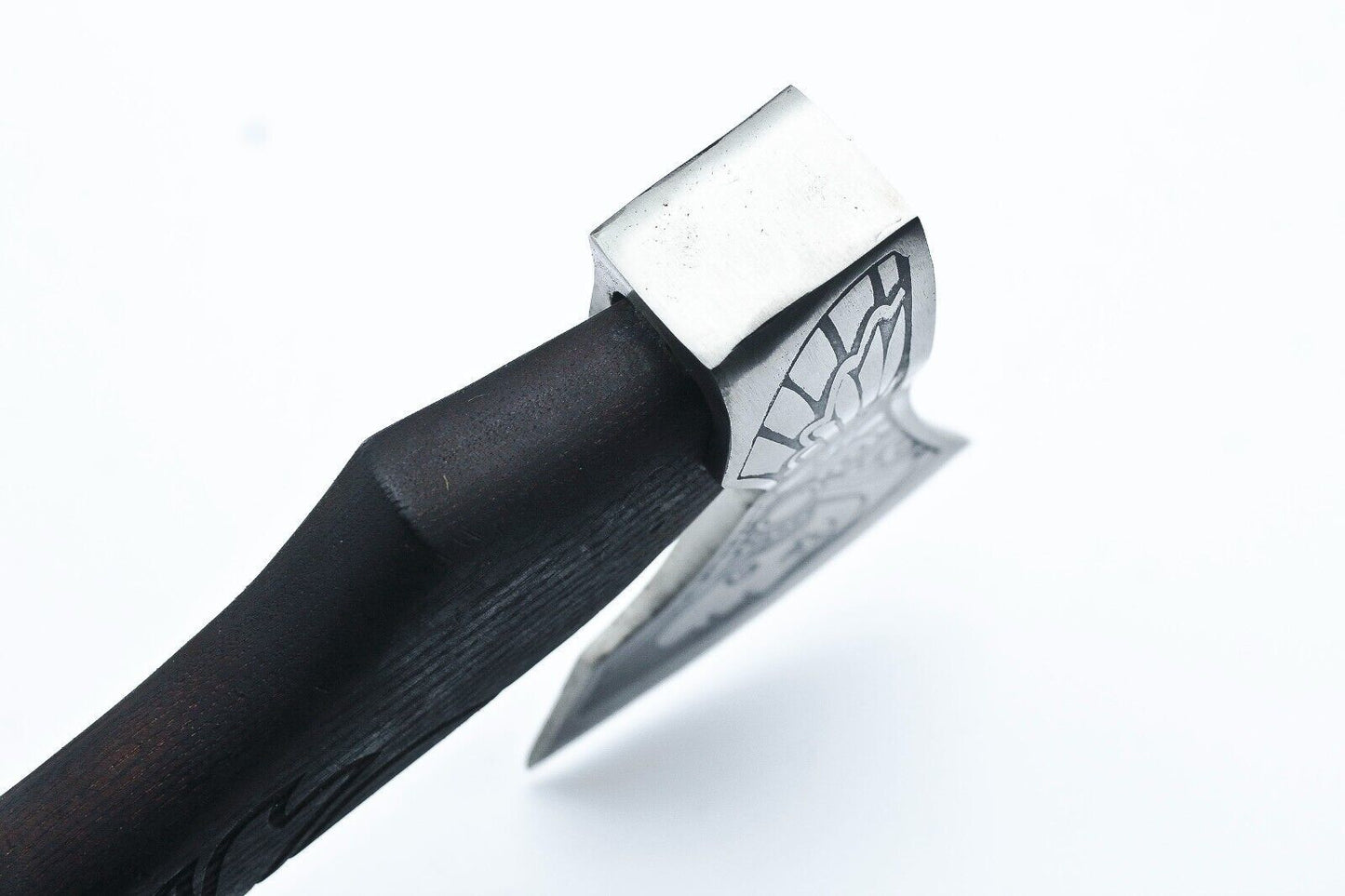 Handmade Etched High Carbon Steel Viking Axe with Ashwood Handle and Leather Sheath