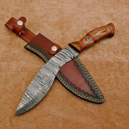 Heritage Forge Handmade Damascus Khukri Kukri Bowie Hunting Knife Pakka Wood Handle