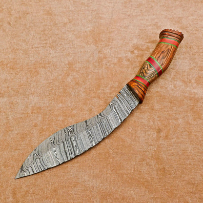 Heritage Forge Handmade Damascus Khukri Kukri Bowie Hunting Knife Pakka Wood Handle