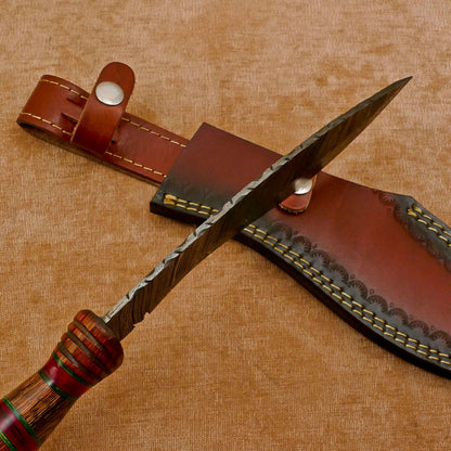 Heritage Forge Handmade Damascus Khukri Kukri Bowie Hunting Knife Pakka Wood Handle