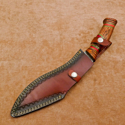 Heritage Forge Handmade Damascus Khukri Kukri Bowie Hunting Knife Pakka Wood Handle