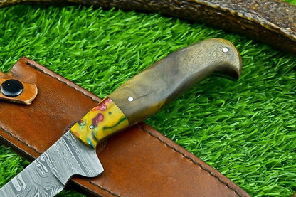 Forged Damascus Steel Fillet Knife – Custom Kitchen Chef Knife with Resin & Natural Wood Handle