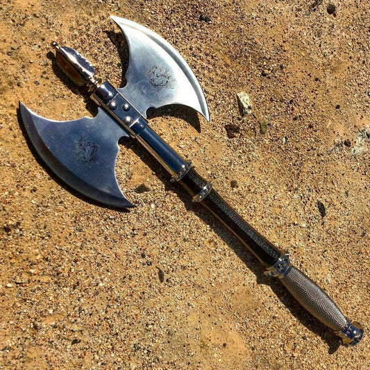Medieval Dragon 21" Double Battle Axe – Viking & Roman Warrior Style with Wall Plaque