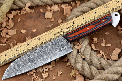 Handmade Custom Damascus Steel Chef Knife – Full Tang Kitchen Knife with Black & Orange Dollar Sheet Handle