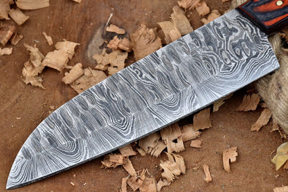 Handmade Custom Damascus Steel Chef Knife – Full Tang Kitchen Knife with Black & Orange Dollar Sheet Handle