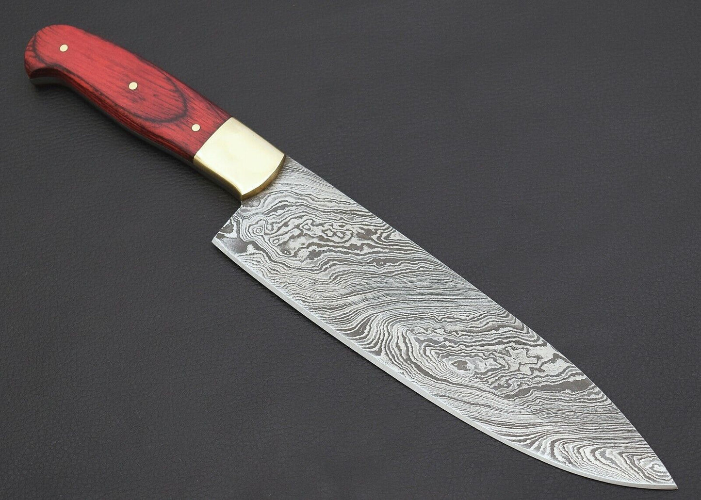 12" Custom Handmade Damascus Steel Chef Hunting Fixed Blade Camping Knife + Sheath