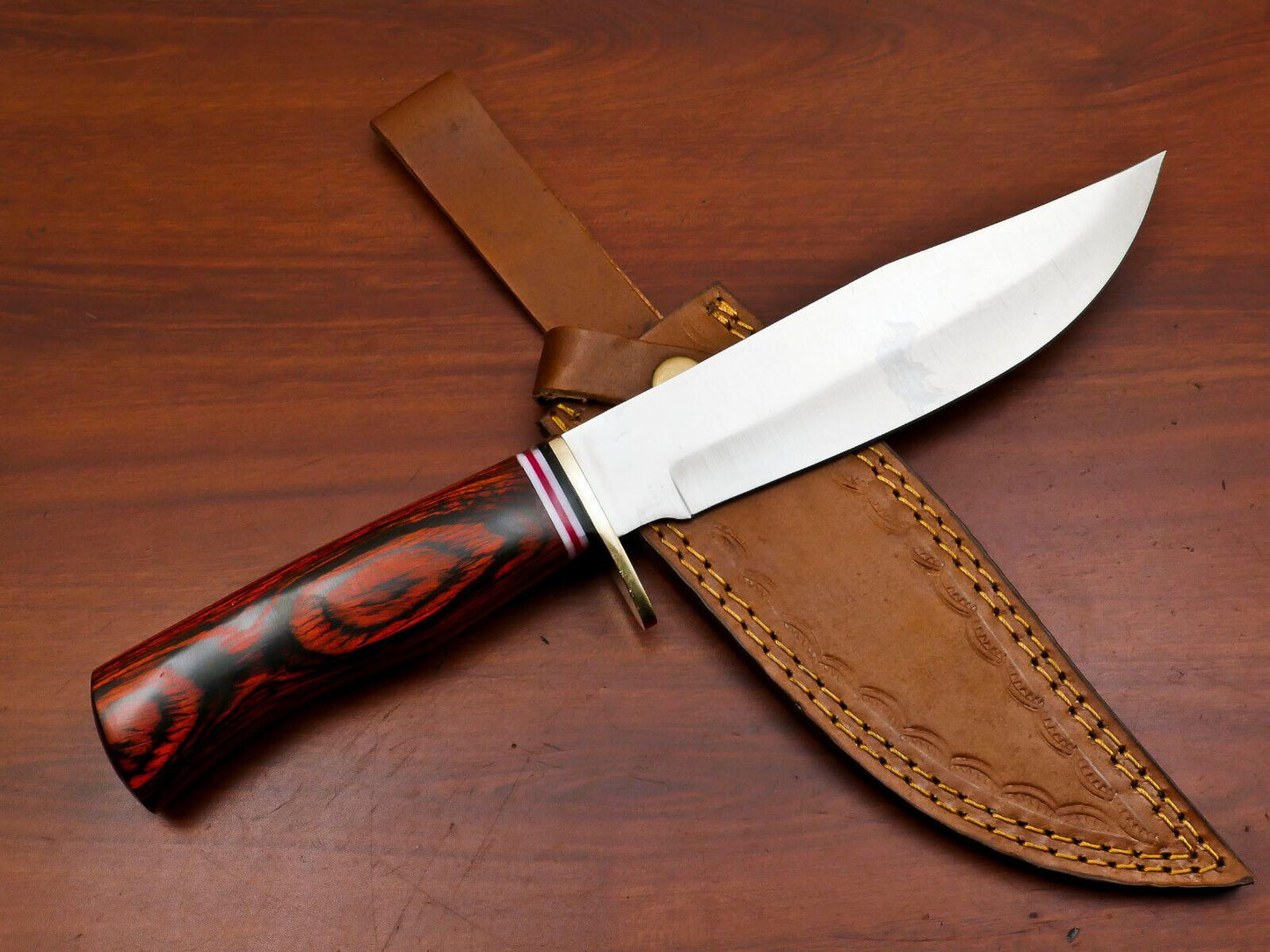 Handmade 12" D2 Steel Clip Point Bowie Hunting Knife – Full Tang Fixed Blade with Sheath