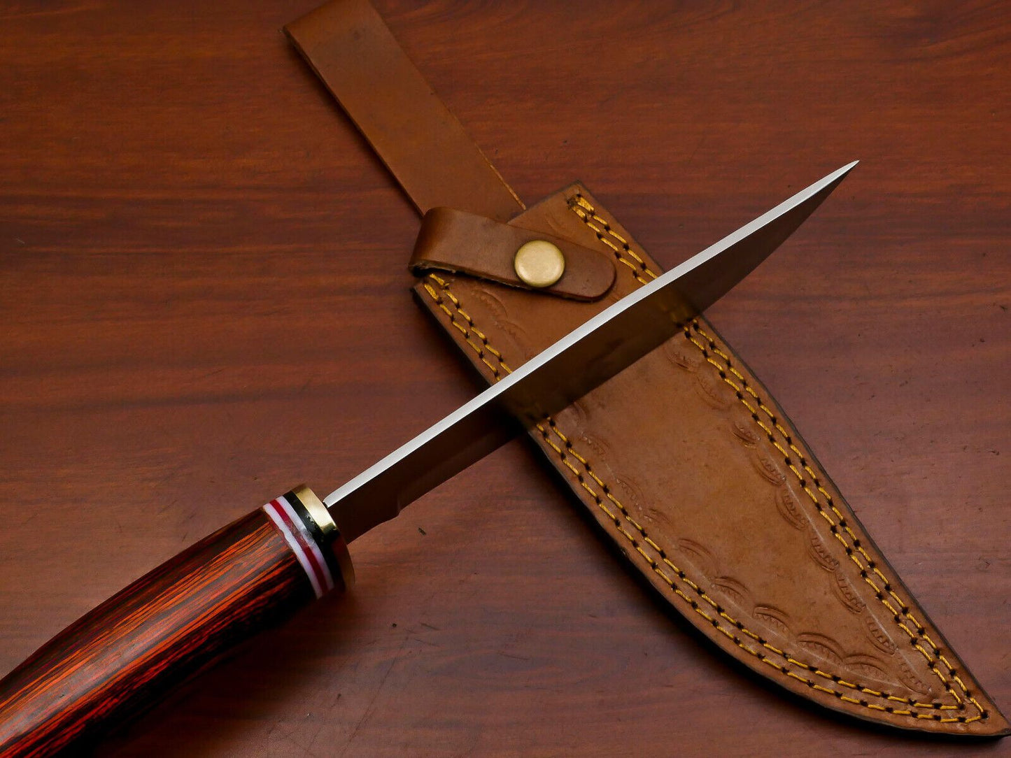 Handmade 12" D2 Steel Clip Point Bowie Hunting Knife – Full Tang Fixed Blade with Sheath