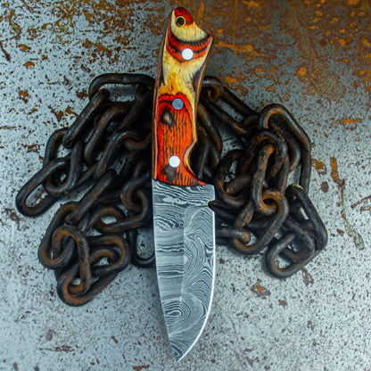 9" Custom Damascus Bowie Knife – Wood Handle