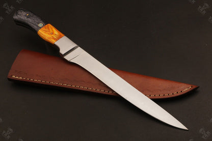 13.5" Custom Handmade D2 Steel Fillet Knife Best Fillet Knife & Custom Fillet Knife W/Sheath