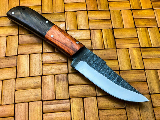 Handmade Carbon Steel Skinner Knife | Fixed Blade with Hardwood Handle & Leather Sheath