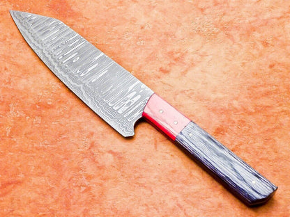 13" Professional Chef Kitchen Knife – Handmade Damascus Blade with Hard Wood Handle