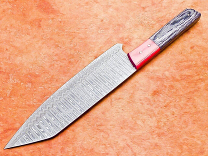 13" Professional Chef Kitchen Knife – Handmade Damascus Blade with Hard Wood Handle