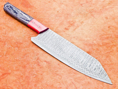 13" Professional Chef Kitchen Knife – Handmade Damascus Blade with Hard Wood Handle