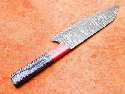 13" Professional Chef Kitchen Knife – Handmade Damascus Blade with Hard Wood Handle