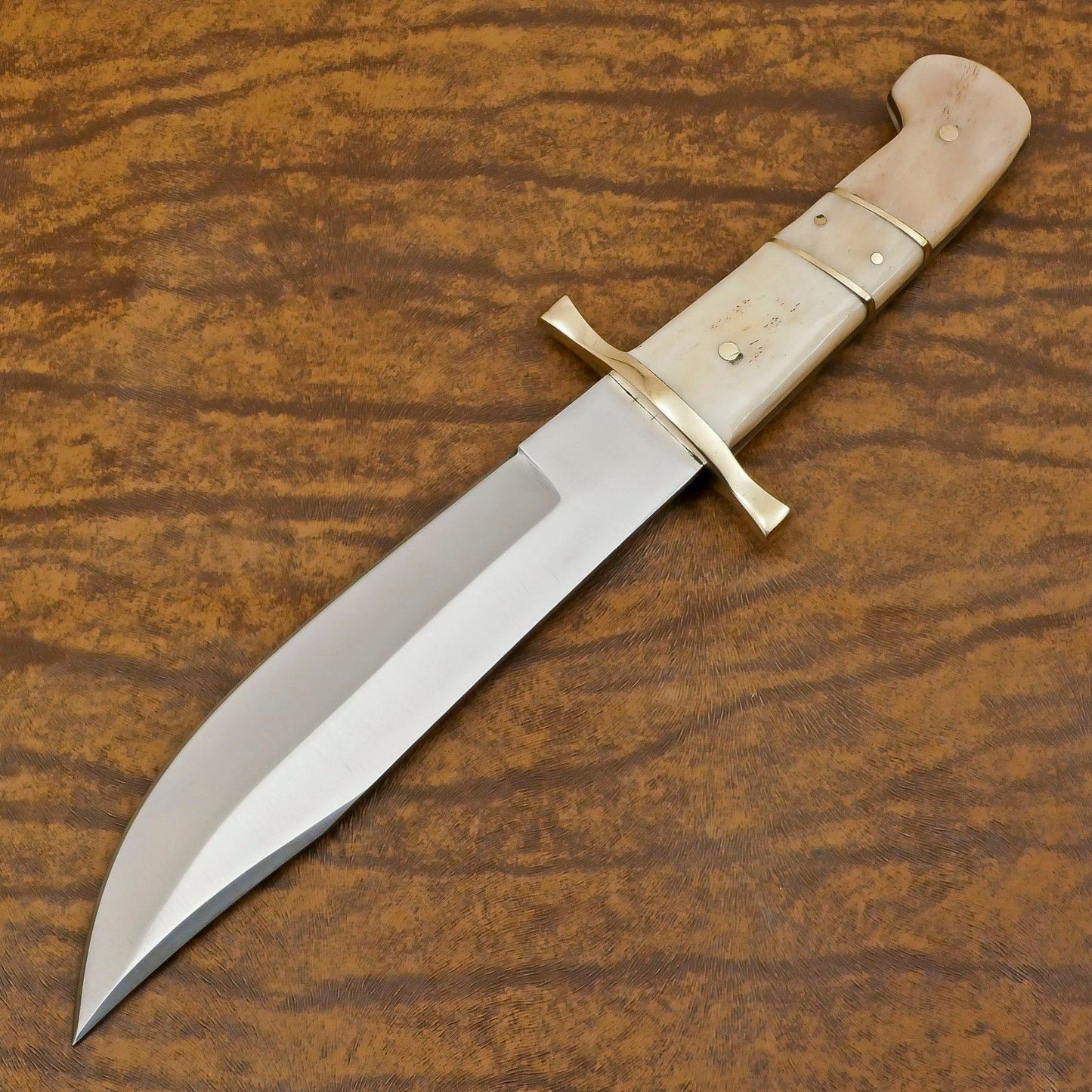 Handmade 13-Inch D2 Steel Full Tang Bowie Hunting Knife with Camel Bone Handle