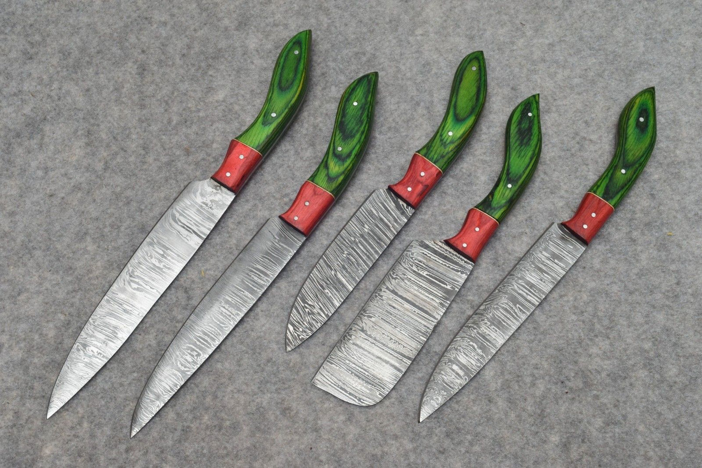 Handmade Damascus Steel Chef Knife Set 5Pcs with Leather Roll, Hand Forged