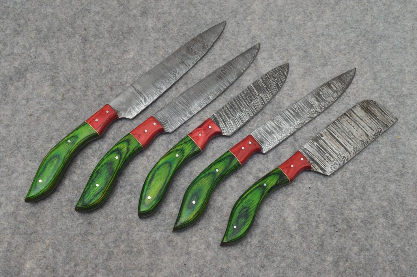 Handmade Damascus Steel Chef Knife Set 5Pcs with Leather Roll, Hand Forged