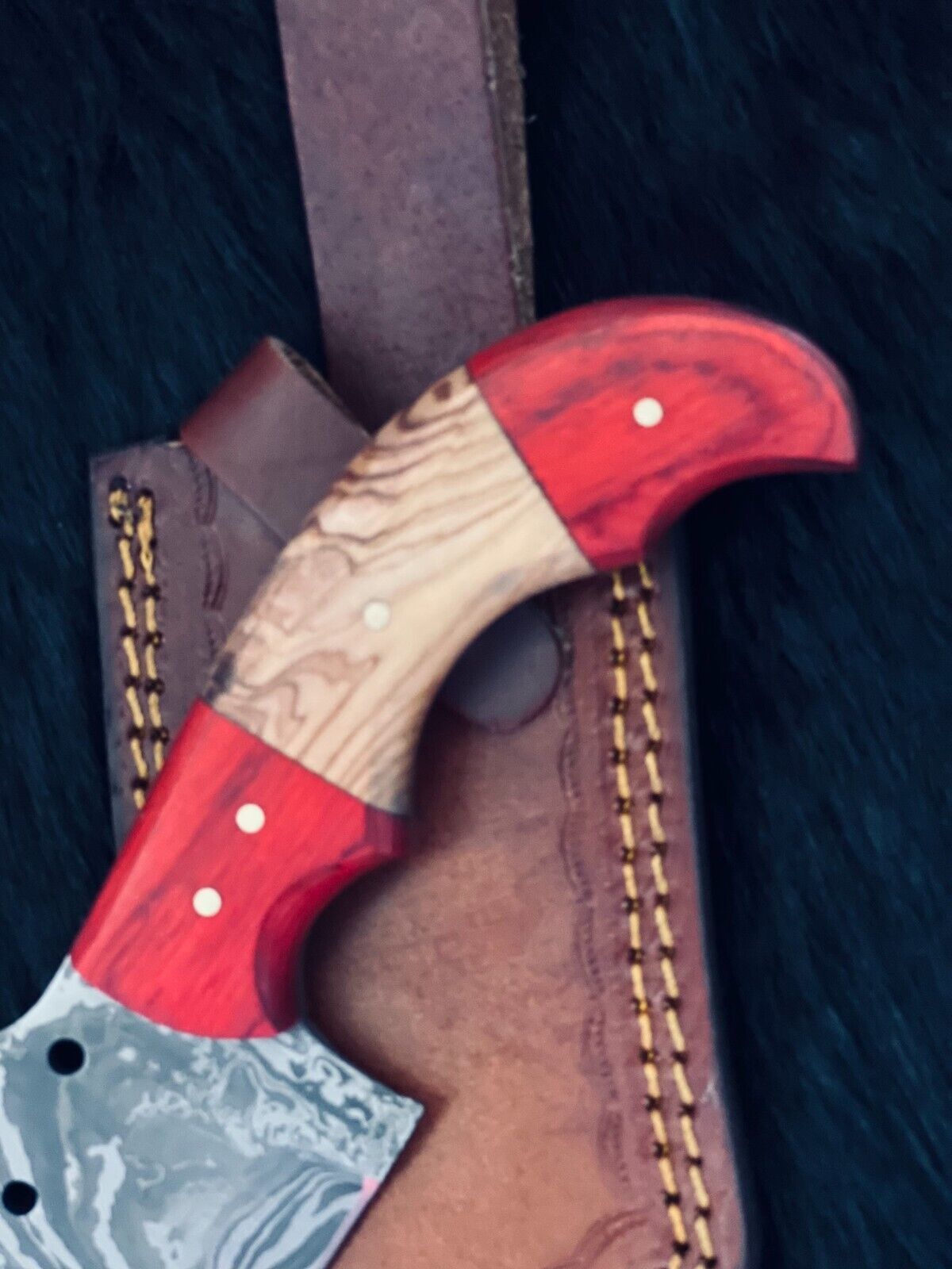 Heritage Forge 9.5 Inch Damascus Steel Cleaver Hunting Knife with Camel Bone and Wood Handle