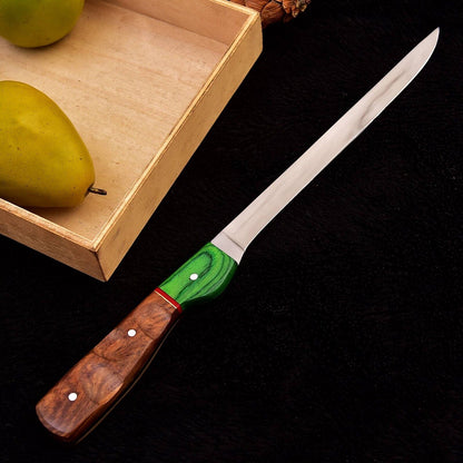 15.0" BEST FILLET KNIFE D2 TOOL STEEL FIXED BLADE FILLET KNIFE WITH WOOD HANDLE