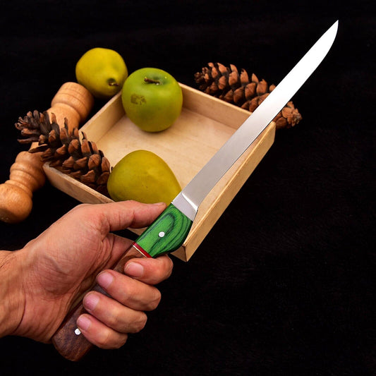 15.0" BEST FILLET KNIFE D2 TOOL STEEL FIXED BLADE FILLET KNIFE WITH WOOD HANDLE