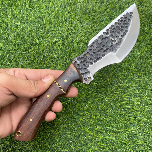 Custom Hand Forged Damascus Steel Hunting & Camping Tracker Knife | Leather Sheath
