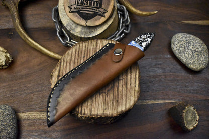 Twist Damascus Skinner Knife Corian Handle Micarta Bolster Camping Blade