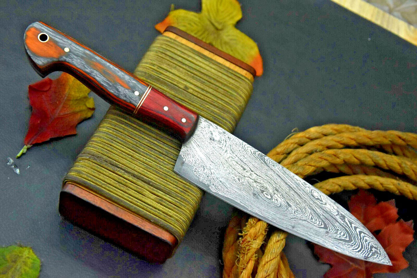 Custom Handmade 11.2" Damascus Steel Chef Knife with Wooden Handle