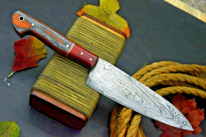 Custom Handmade 11.2" Damascus Steel Chef Knife with Wooden Handle