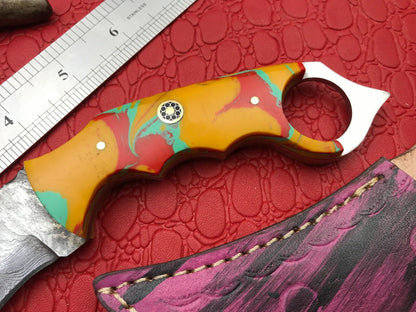 8" Hand Forged Damascus Karambit Knife Twist Karambit Damascus Steel With Resin Handle