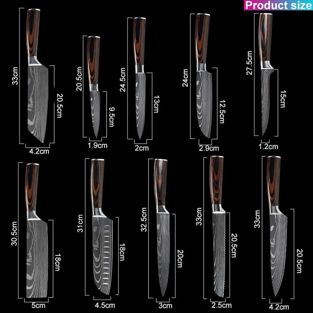 6PCS Japanese Kitchen Chef Knives Set – Laser Damascus Pattern, High Carbon Stainless Steel, Color Wood Handle