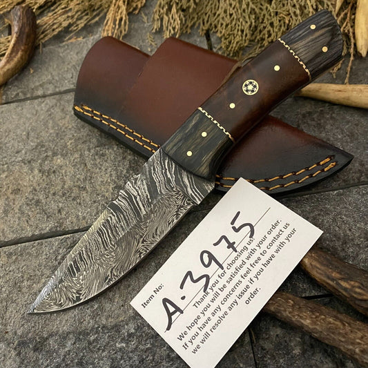 Heritage Forge 8 Inch Handmade Damascus Steel Hunting Skinner Knife with Wood Handle and Sheath