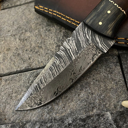 Heritage Forge 8 Inch Handmade Damascus Steel Hunting Skinner Knife with Wood Handle and Sheath