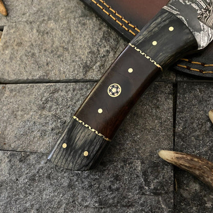 Heritage Forge 8 Inch Handmade Damascus Steel Hunting Skinner Knife with Wood Handle and Sheath