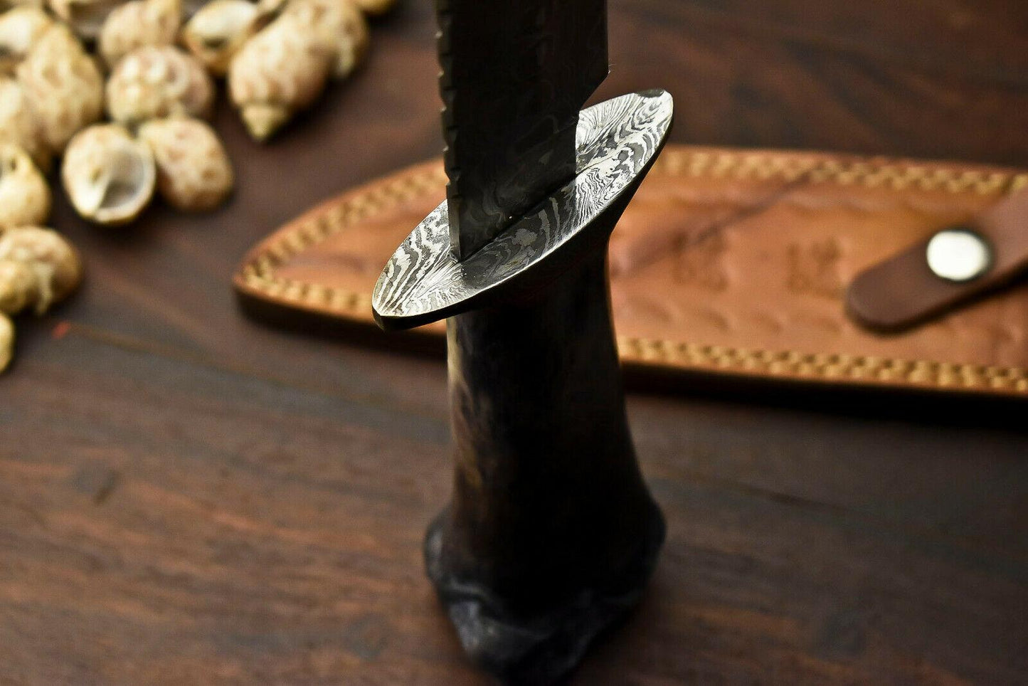 12.5" Damascus Steel Bowie Knife | Camel Bone Handle